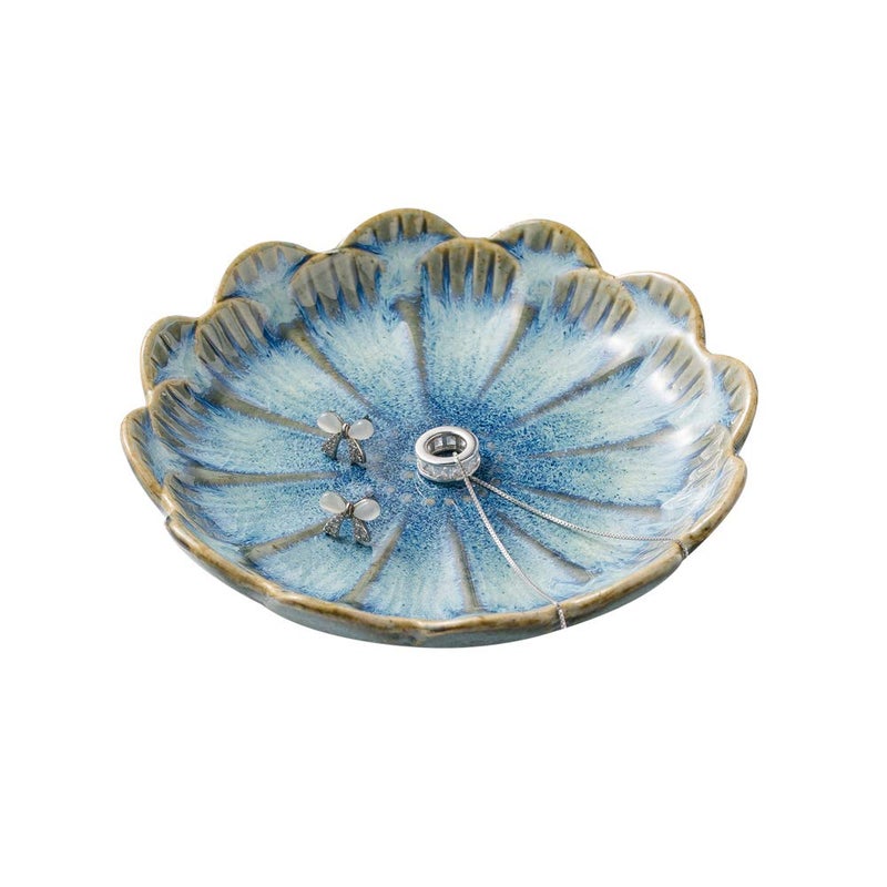 Mecaikru ring holder  flower shape decorative earring stand  jewelry tray  key bowl  trinket dish for women and friends  flower blue - Image 1